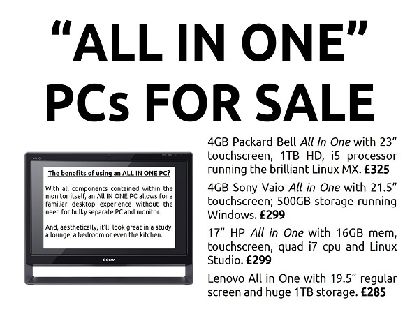 All in One Touch PCs for sale